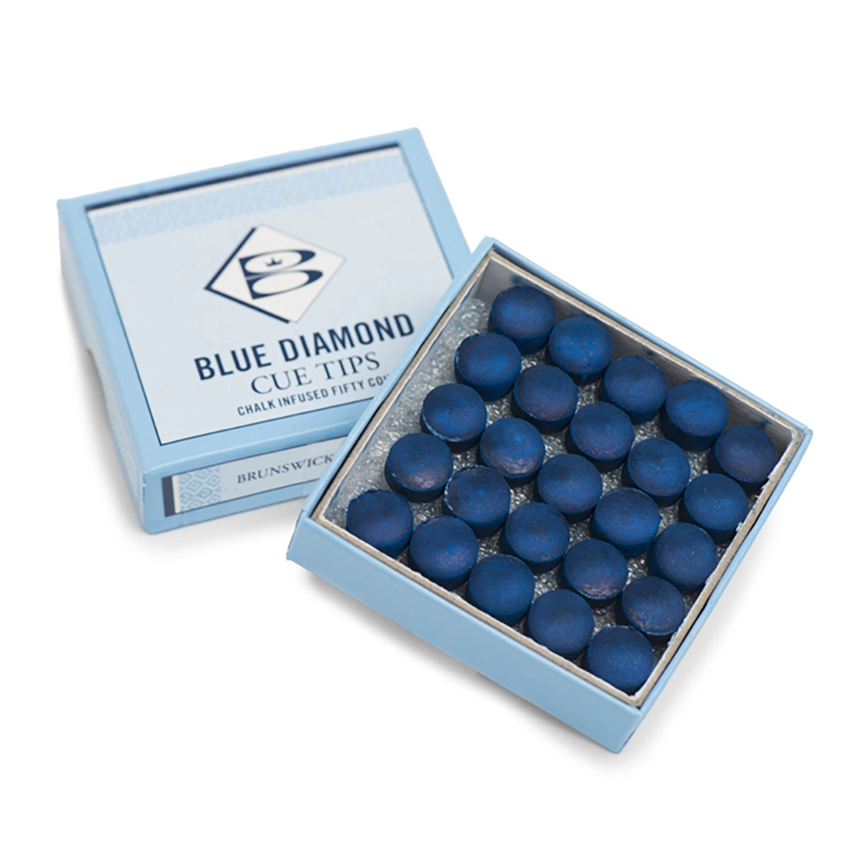 Brunswick Blue Diamond Leather Tips. Open box view