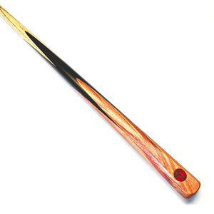 Premium Cues ICON No.002 - One Piece Snooker Cue featuring a sleek black and natural wood grain design with a polished finish for professional play.
