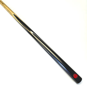 Premium Cues ICON No.005 - One Piece Snooker Cue featuring a sleek ebony butt with natural wood grain shaft, ideal for professional snooker play.