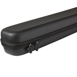 End view of PowerGlide 3/4 cue case in black, tough surface with full zip. Also comes with  hands free strap