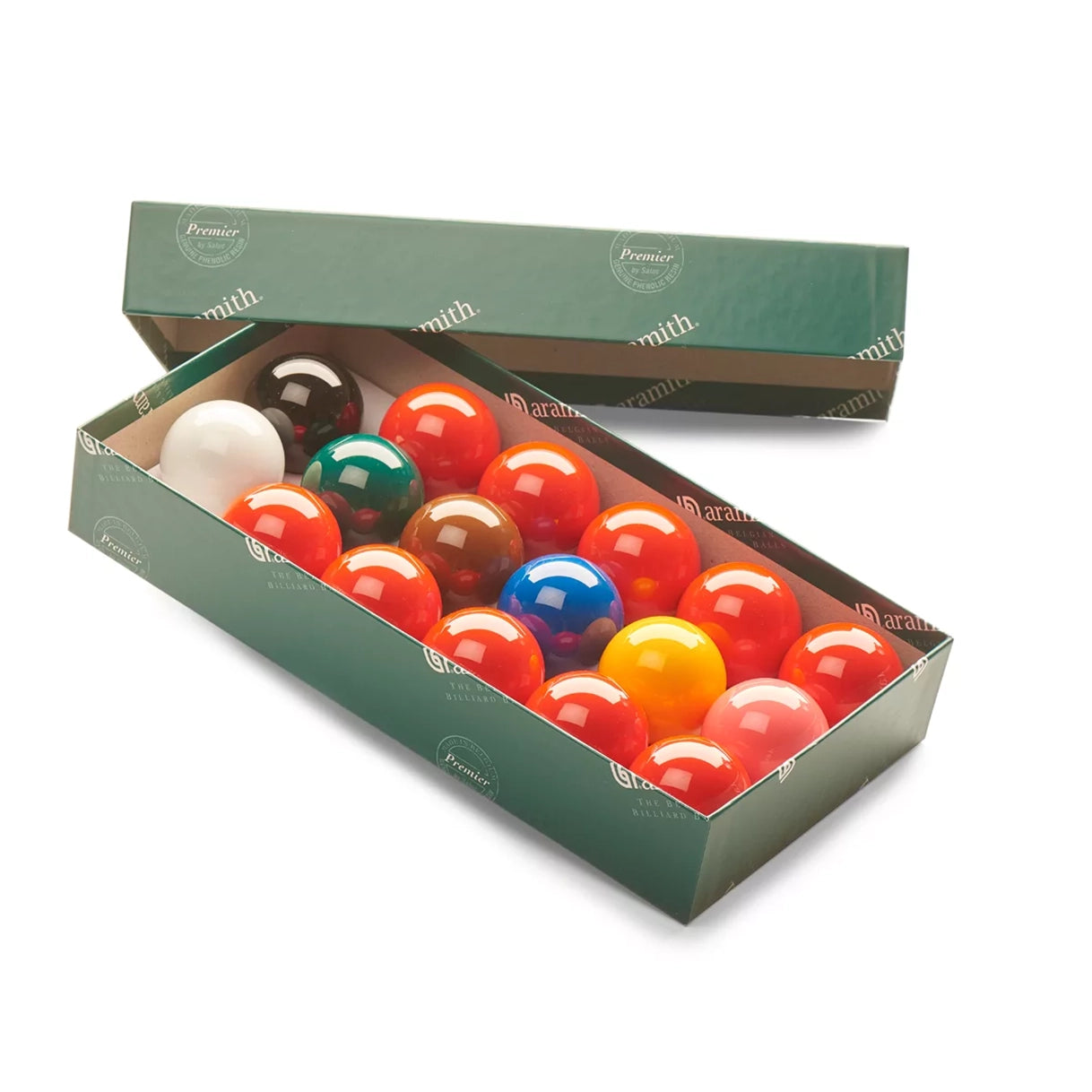 Aramith Premier Snooker Ball Sets with 10 Reds. Open box view
