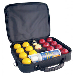Aramith Super Pro Cup Pool Balls & Case. Open view