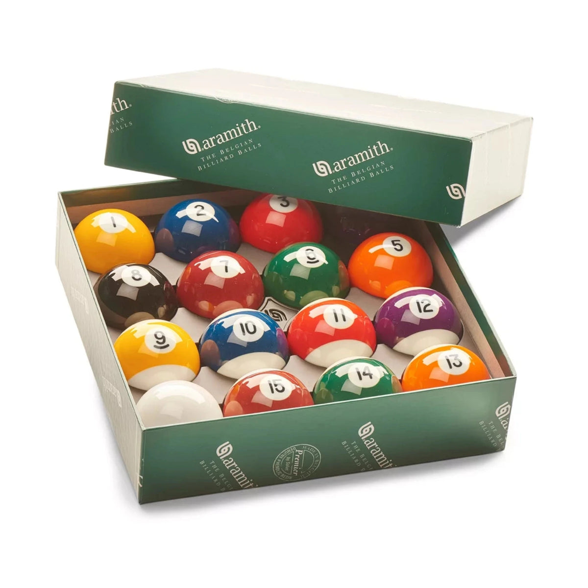 Aramith Premier Engraved Pool Balls - Open view