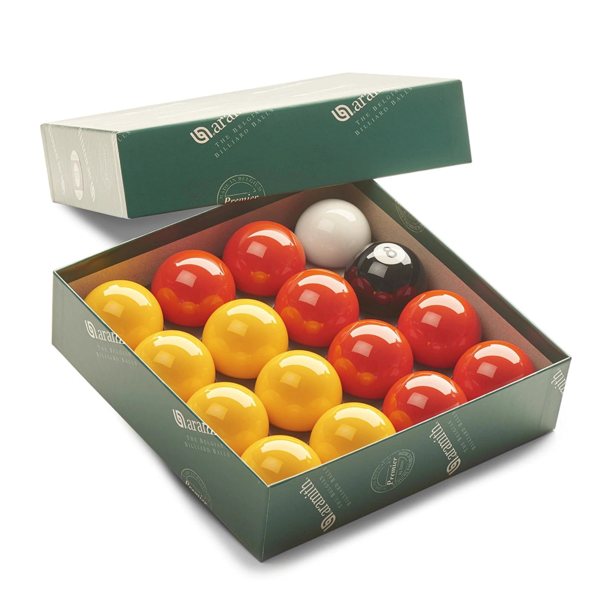 Aramith Premier Red Yellow English Pool Balls - Open view