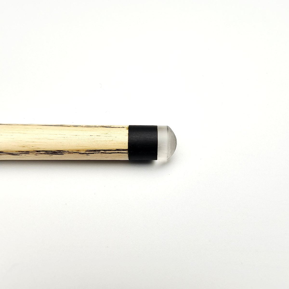 Close-up of Premium Cues BREAKER 8 Ball Pool Break Cue tip featuring a custom carbon break ferrule for maximum energy transfer.