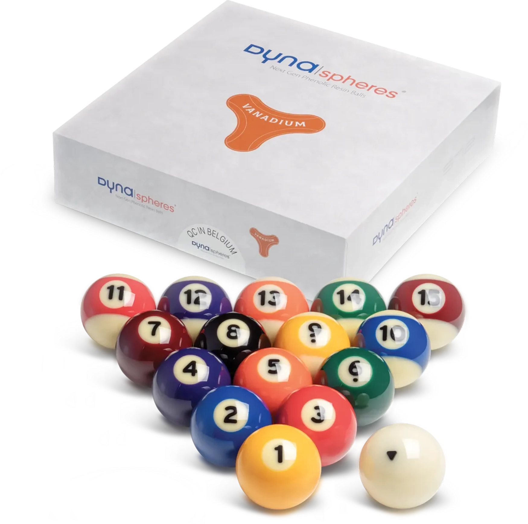 Dynaspheres Vanadium 572 Pro Pool Ball Set box and balls view