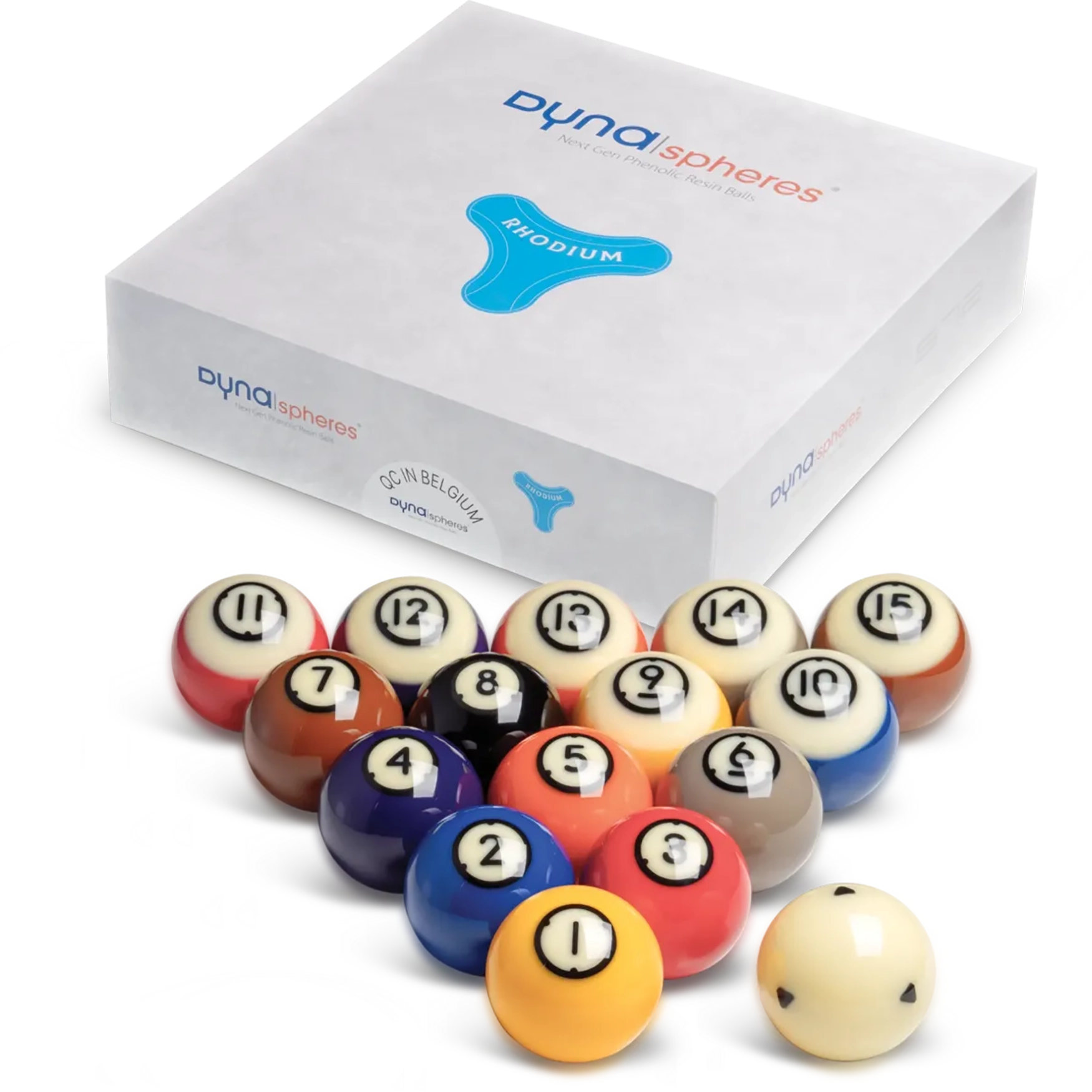 Dynaspheres Rhodium 572 American Pool Ball Set box and balls