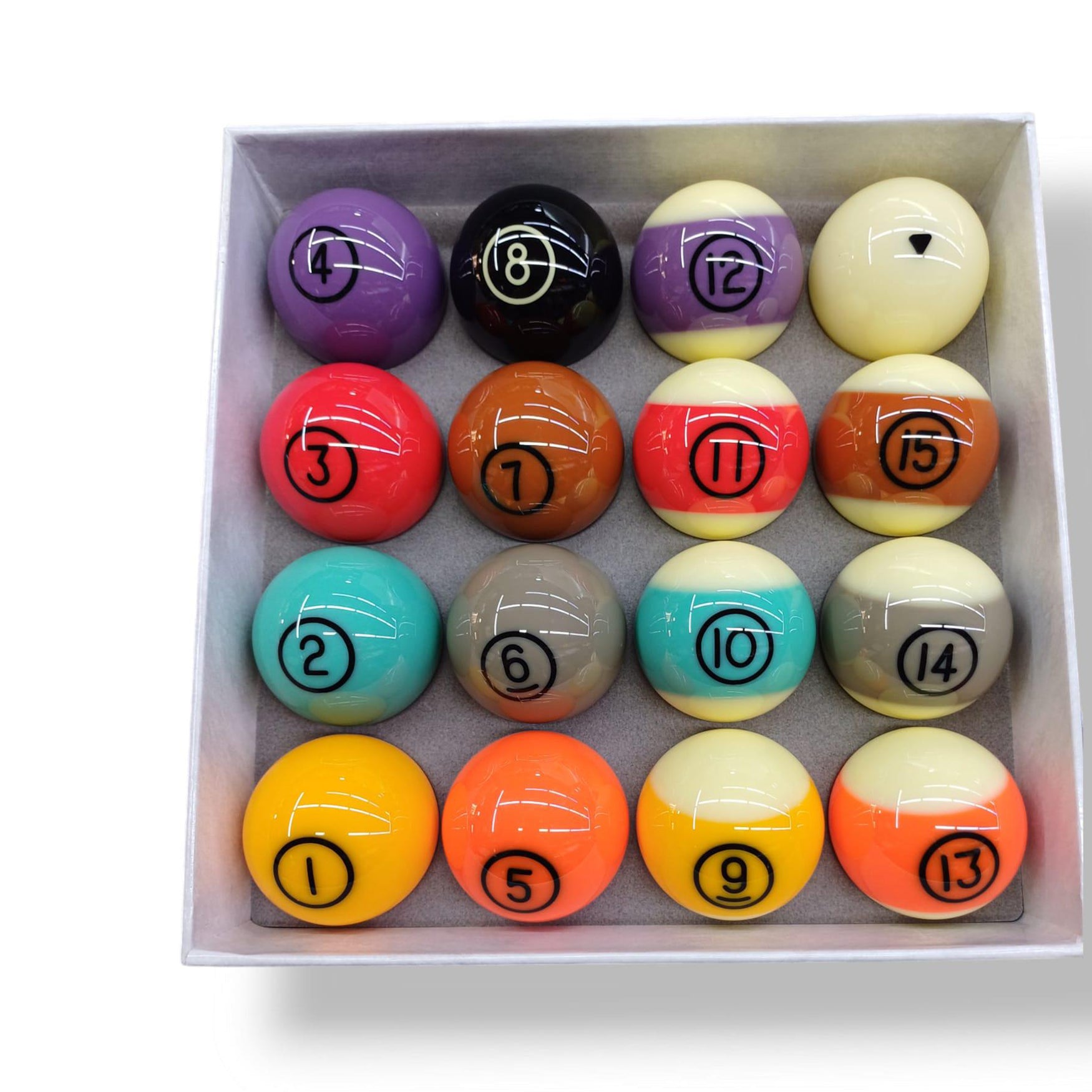 Dynaspheres Tungsten 57.2mm Pool Balls open box full view