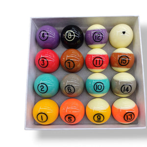 Dynaspheres Tungsten 57.2mm Pool Balls open box full view