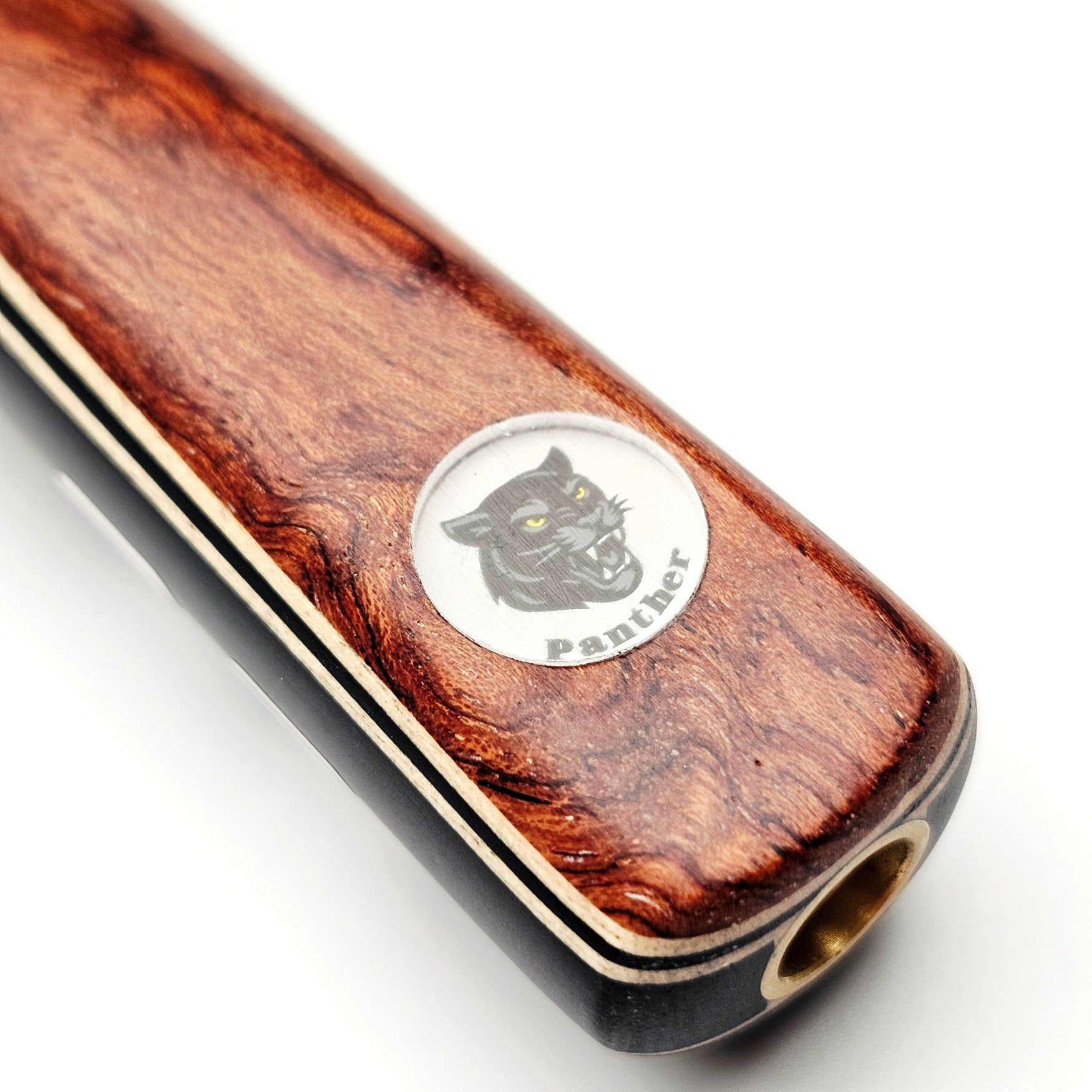 Panther Bronzite One Piece Snooker & Pool Cue + Mini Butt - Badge view.