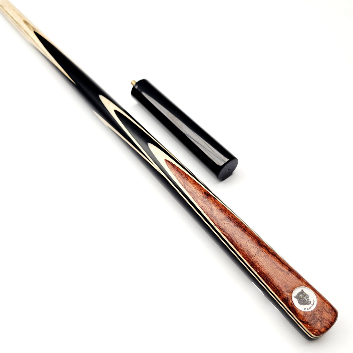 Panther Bronzite One Piece Snooker & Pool Cue + Mini Butt - On angle view.