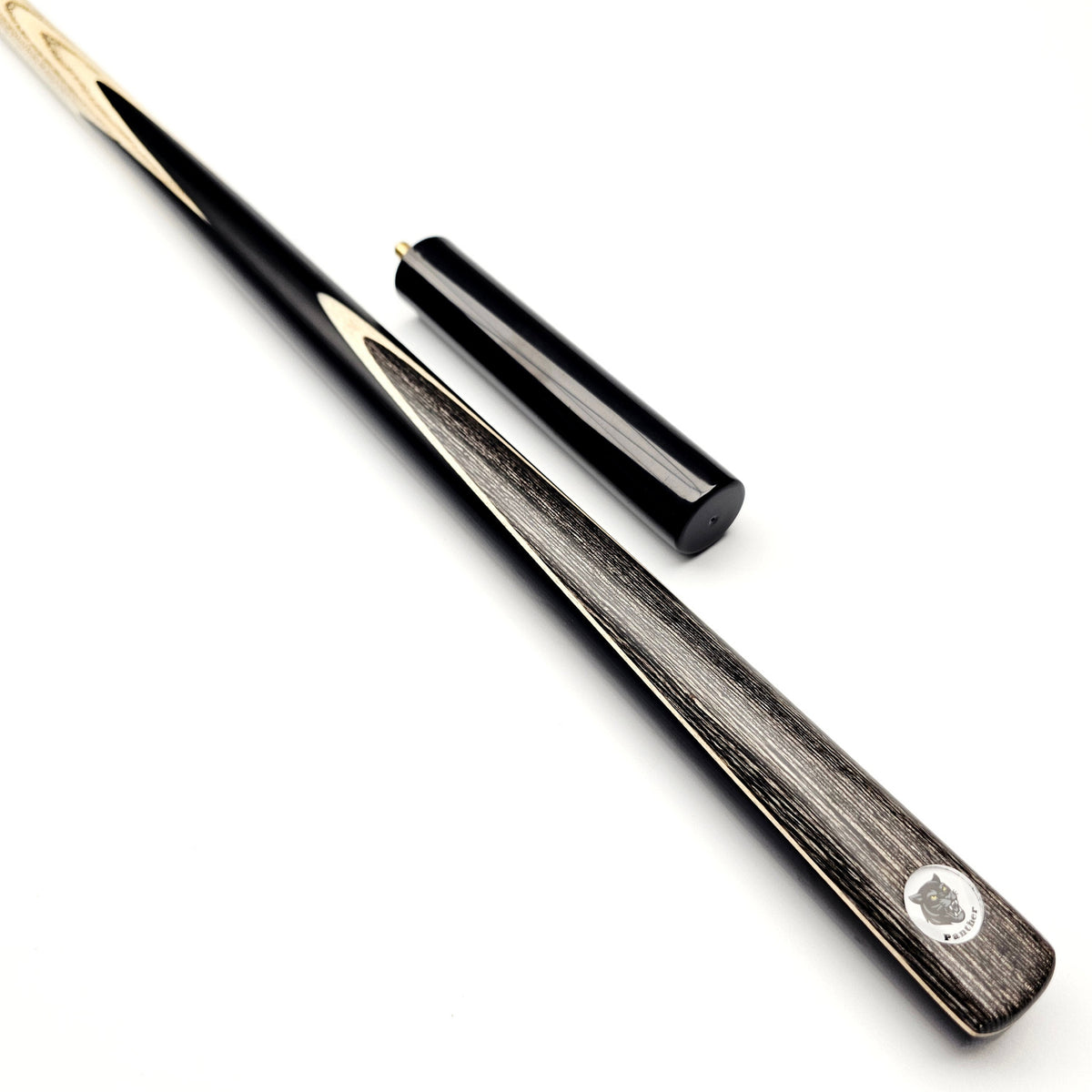 Panther Moonstone One Piece Snooker & Pool Cue + Mini Butt - On angle view.