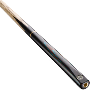 Peradon Century 3/4 Jointed Snooker Cue with ebony butt and ash shaft, crafted in England for professional snooker play.
