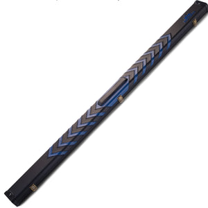 Peradon Clubman Black Blue Arrow Cue Case. Full lengh view