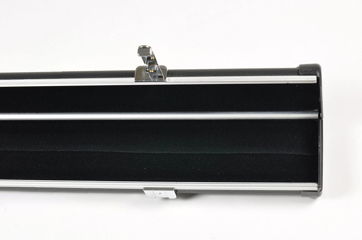 Peradon Black & Green Stripe Halo 3/4 Jointed Cue Case. Close up view. Open end view