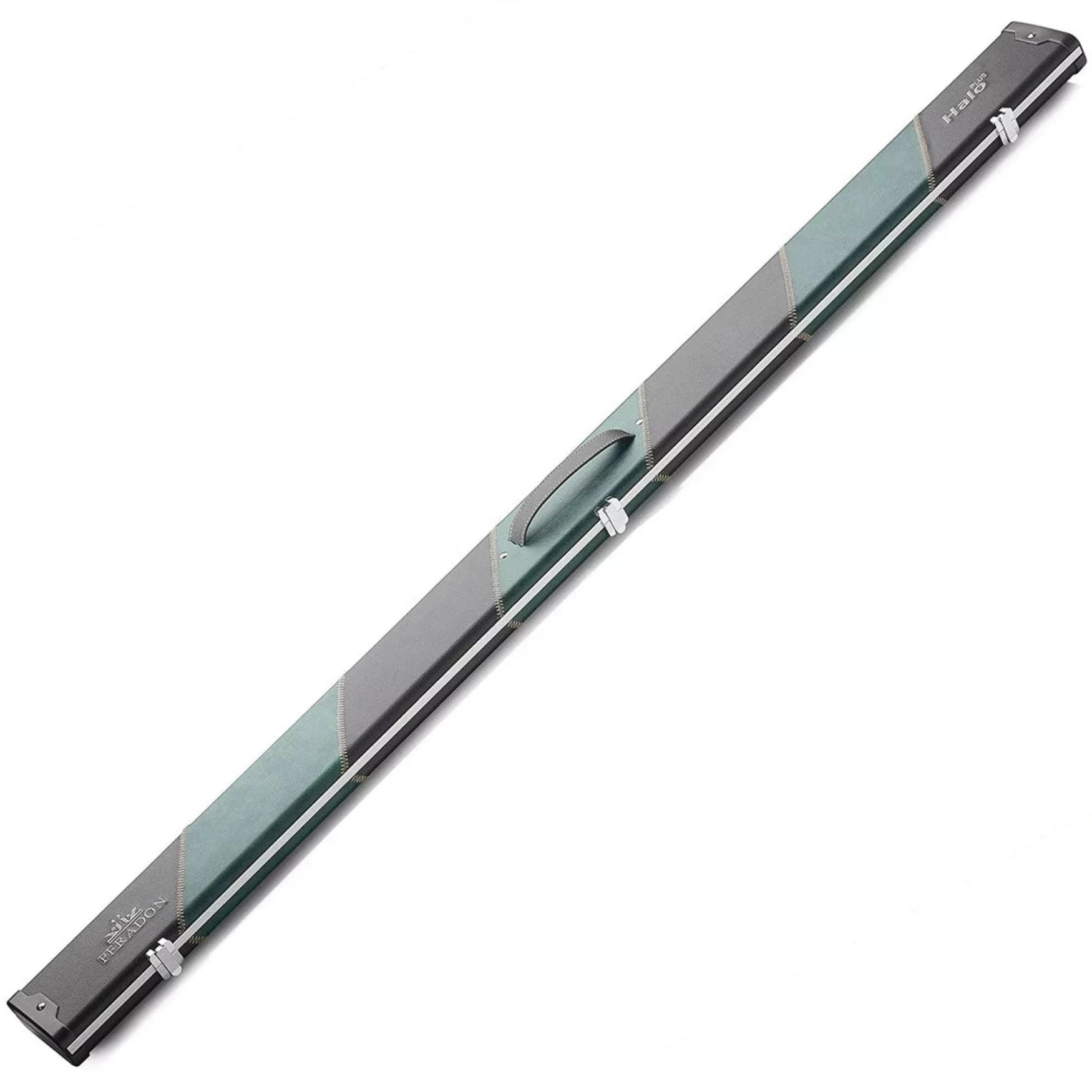 Peradon Black & Green Stripe Halo Plus One Piece Cue Case. Full length view