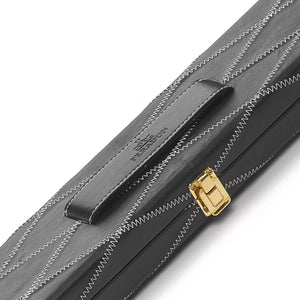 Peradon 3/4 Black White Stitch Leather Cue Case. Close up view