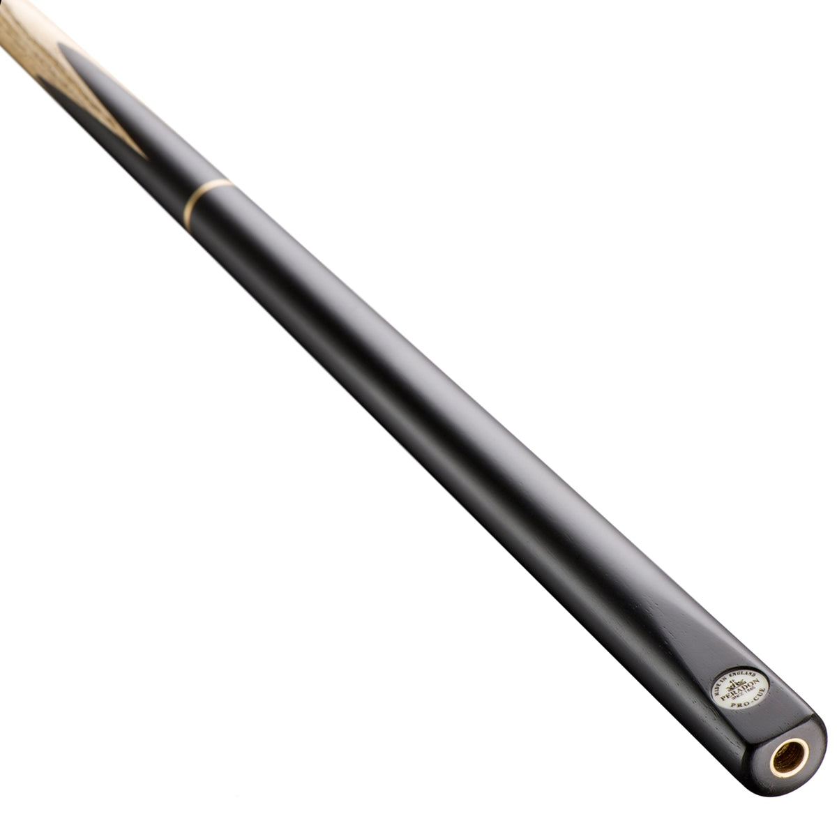 Peradon Pro-Cue 3/4 Jointed Snooker Cue. On angle view