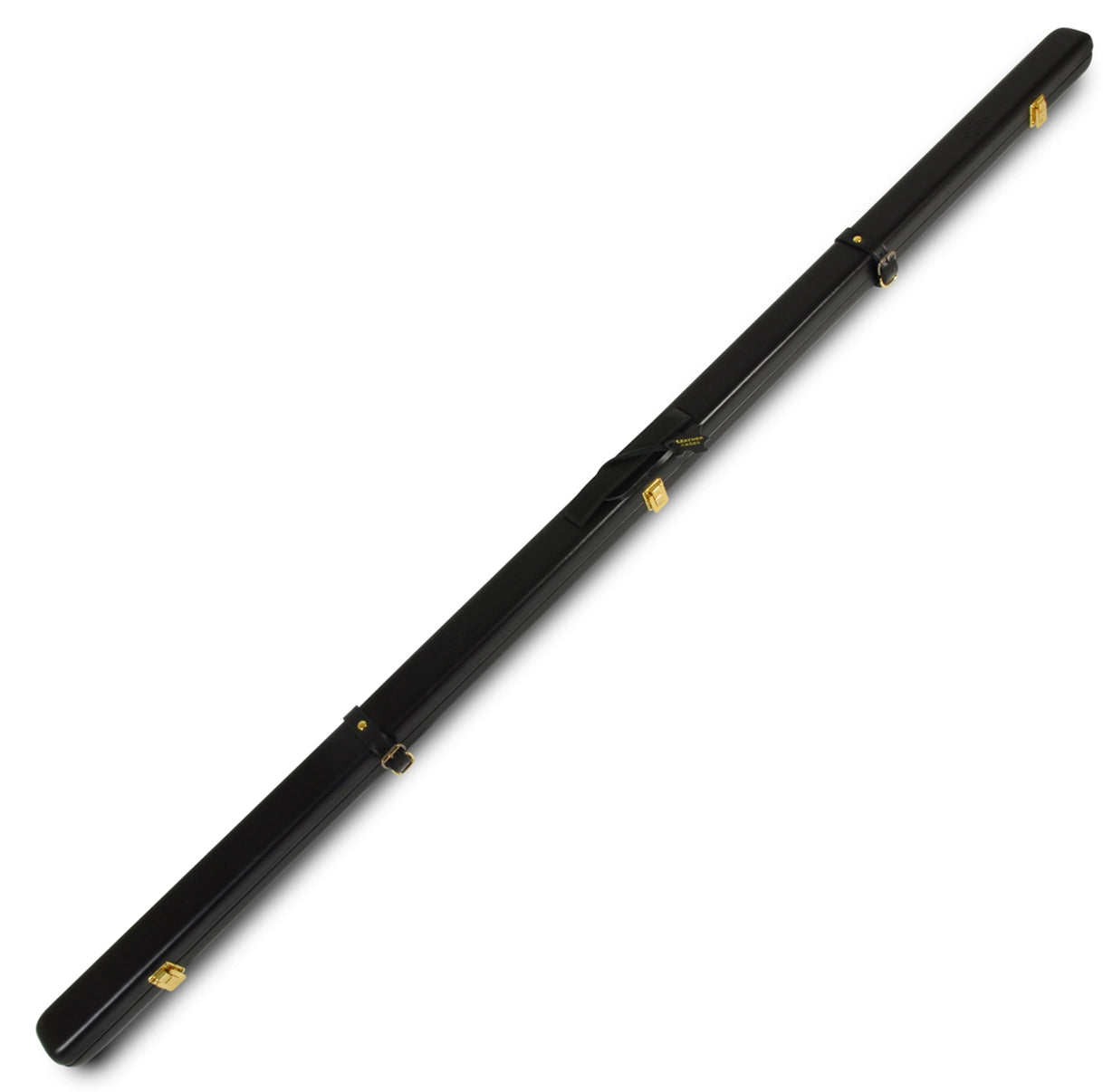 Peradon Thin Leather One Piece Cue Case Black. On angle view