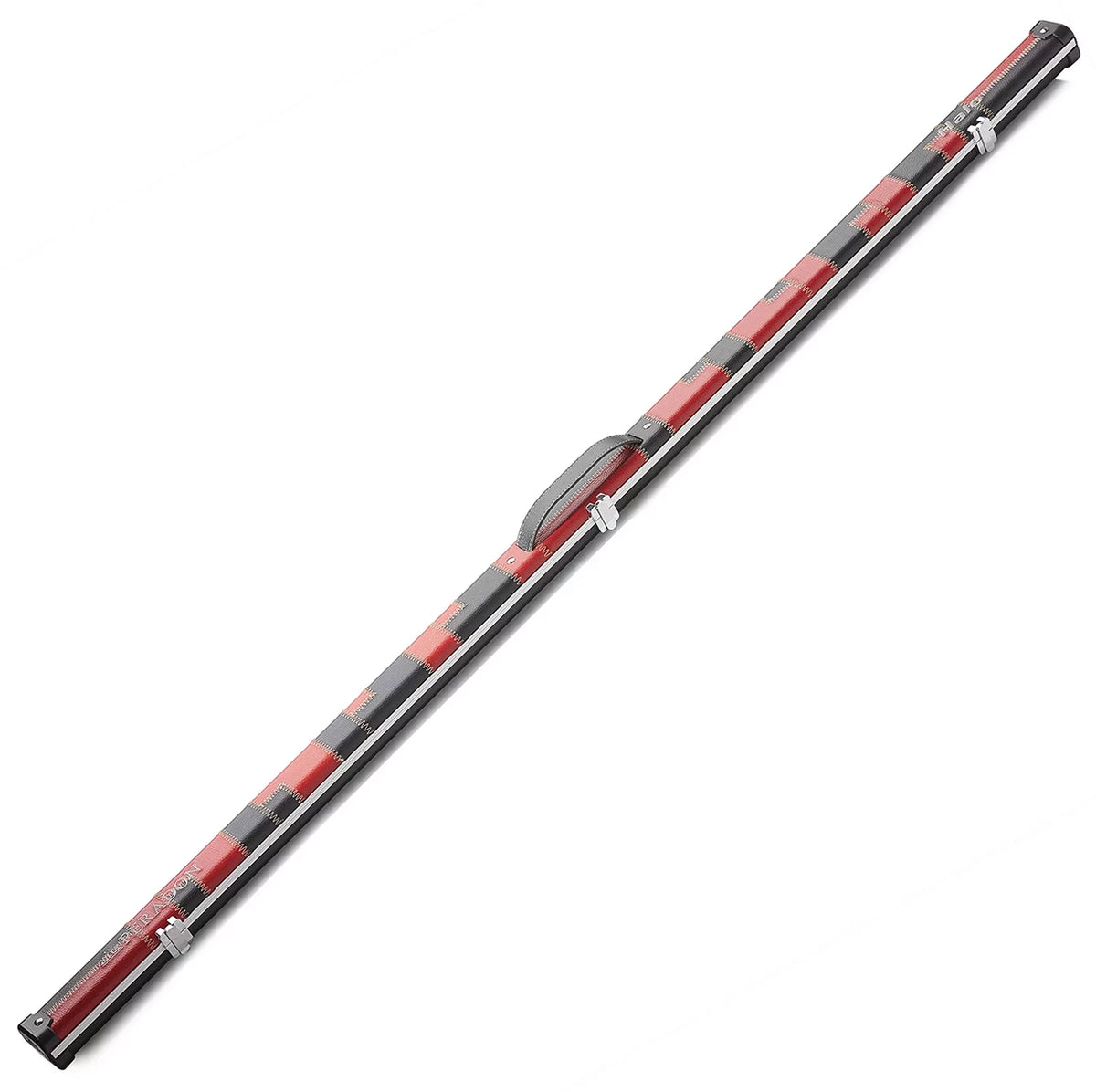 Peradon Black Red Patch Halo Thin One Piece Cue Case. Full lengh view