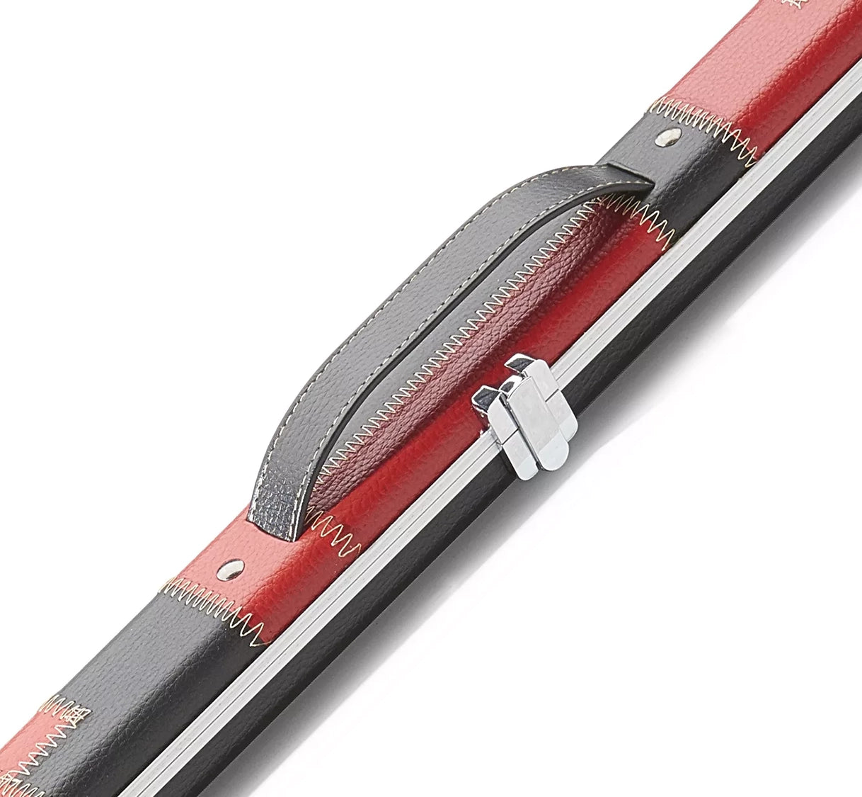 Peradon Black Red Patch Halo Thin One Piece Cue Case. Close up view