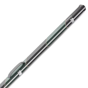 Peradon Black Green Stripe Halo Thin One Piece Cue Case. On angle view