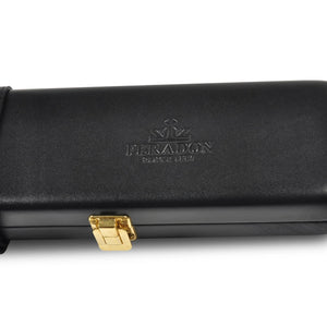 Peradon Black Leather Two Piece Cue Case. End view