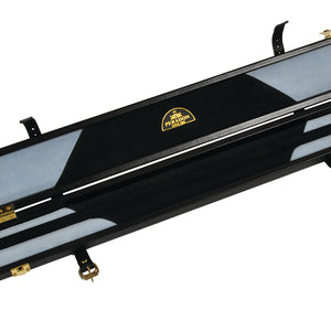 Peradon Black Leather Two Piece Cue Case. Open view