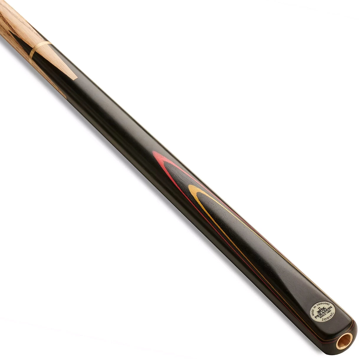 Peradon Zodiac 3/4 Jointed 8 Ball Pool Cue. On angle view