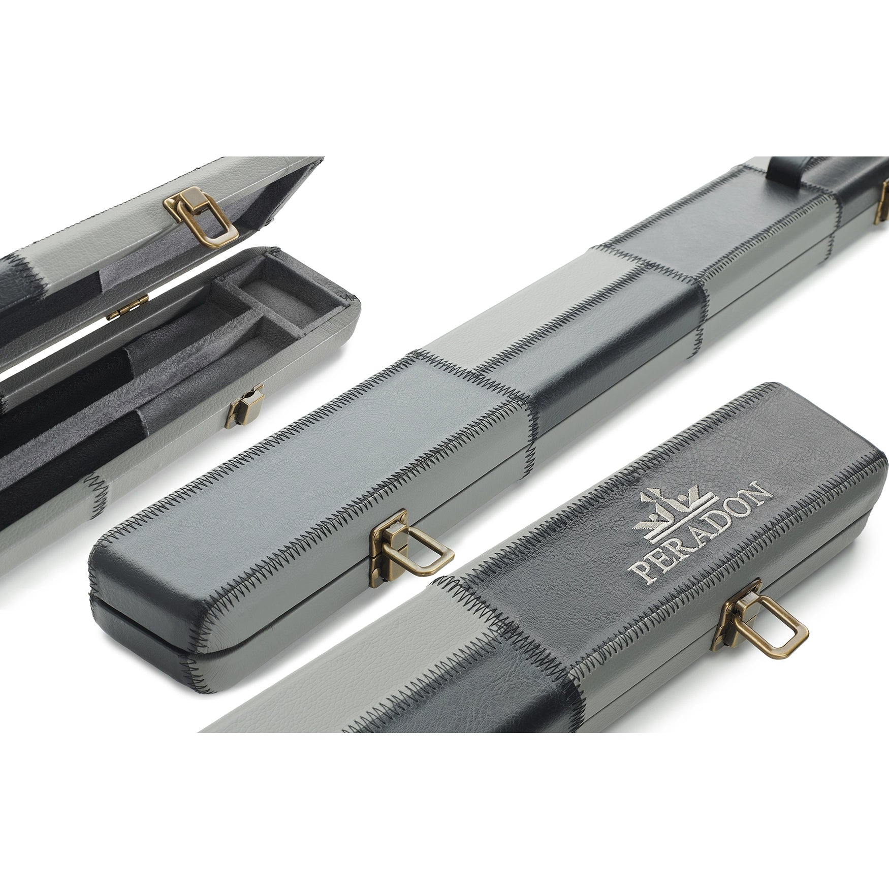 Peradon Black & Grey Patch Faux Leather 3/4 Cue Case
