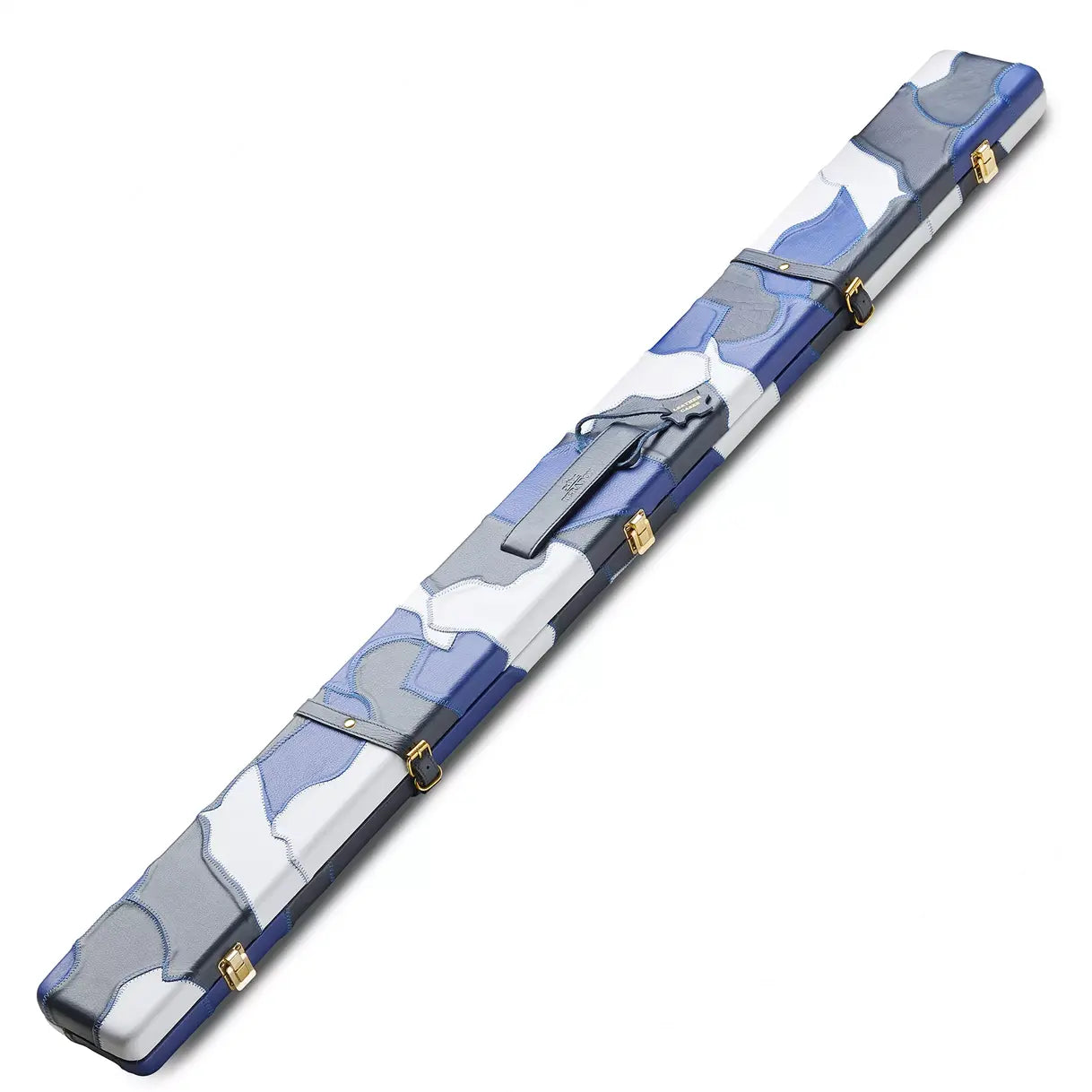 Peradon Blue Camoflage leather three quarter jointed snooker cue case Tilt