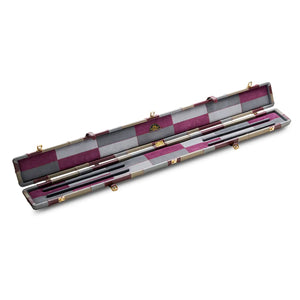 Peradon Burgundy & Grey Leather 3/4 Cue Case. Open view