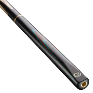 Peradon Century 3/4 Jointed Snooker Cue featuring exotic ebony butt with decorative inlays and precision craftsmanship.