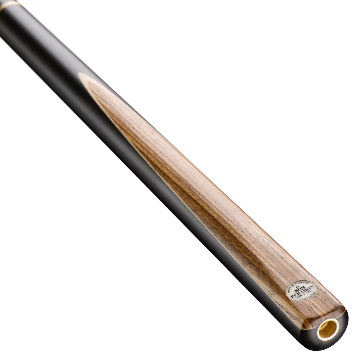 Peradon Chiltern 3/4 Jointed Snooker Cue. On angle view