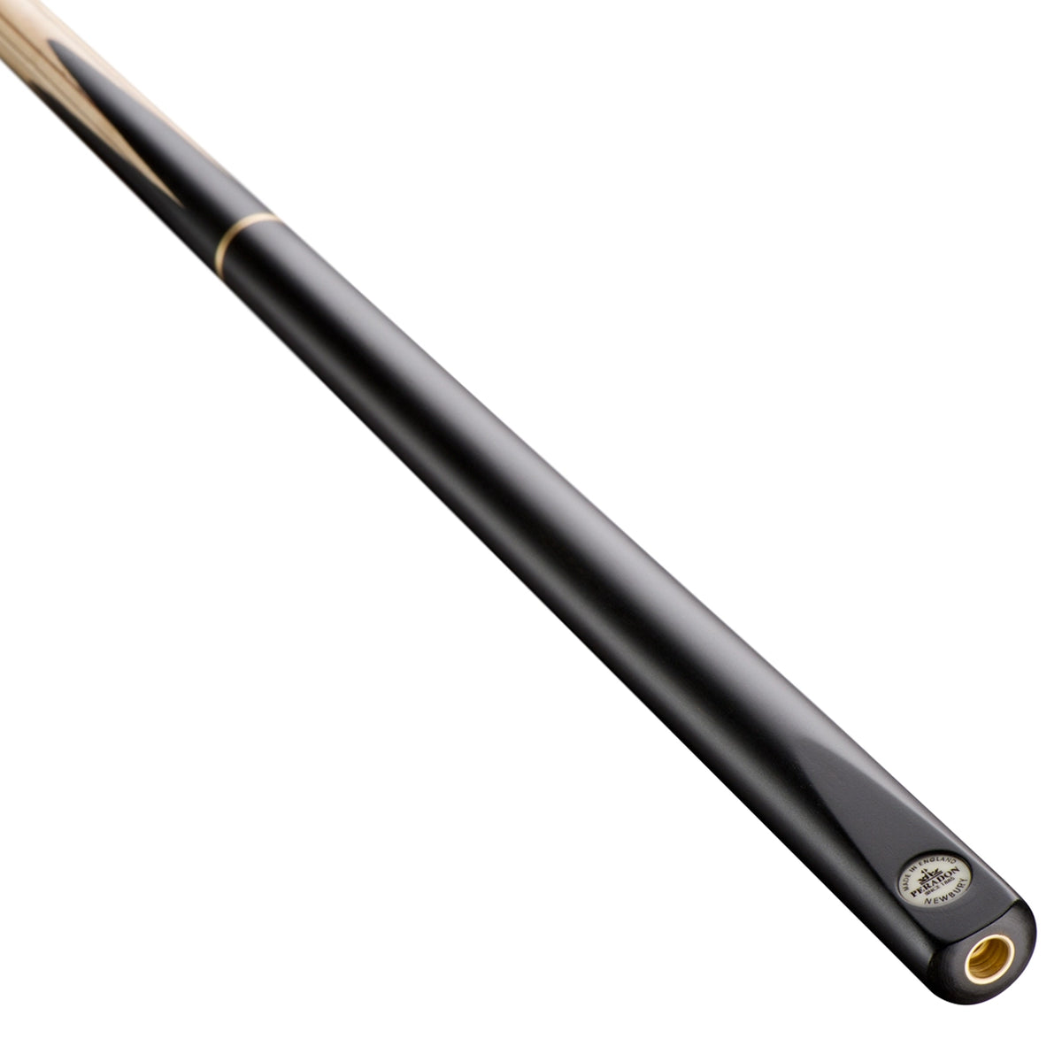 Peradon Newbury 3/4 Jointed Snooker Cue. On angle view