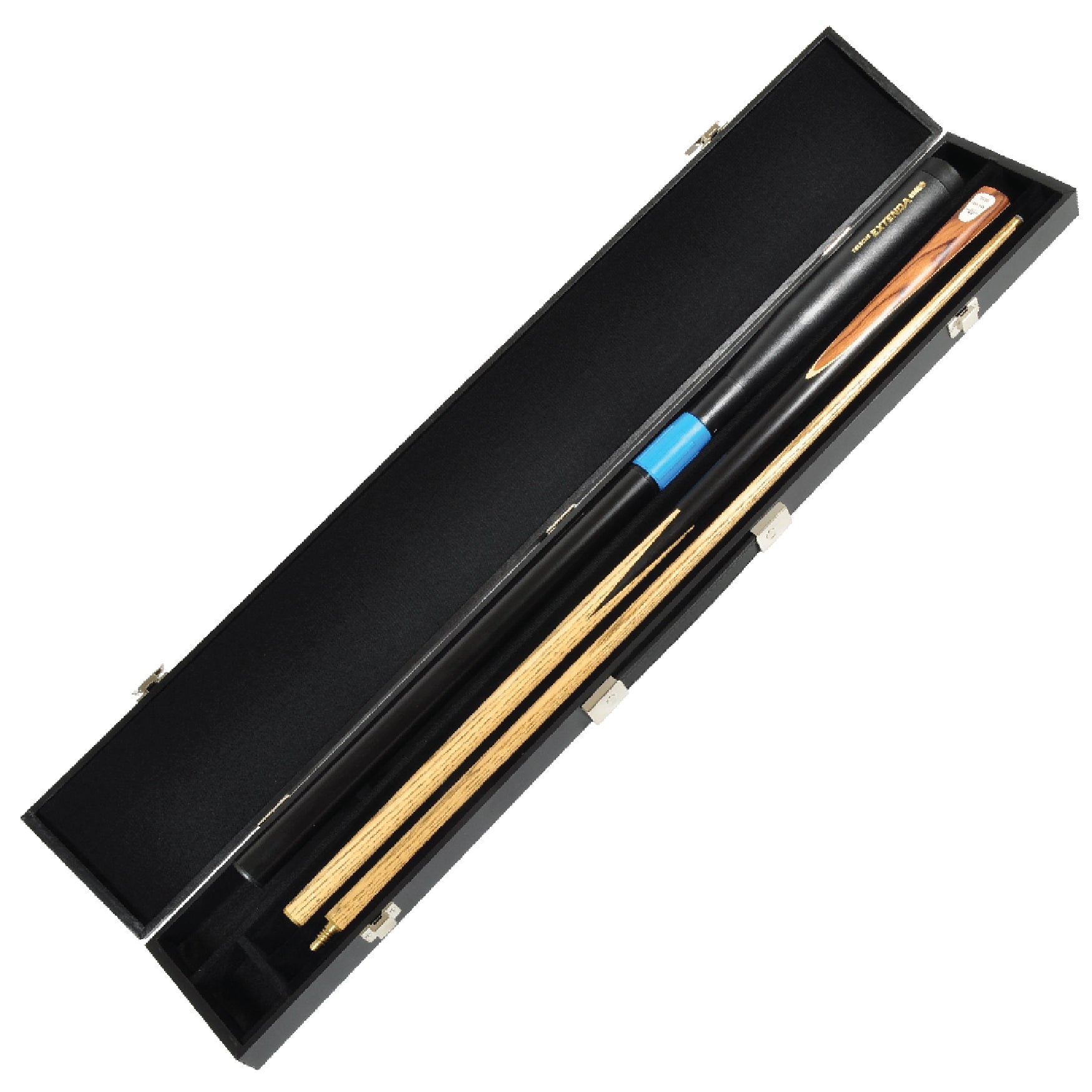 Peradon Black Attache Plus Two Piece Cue Case Open