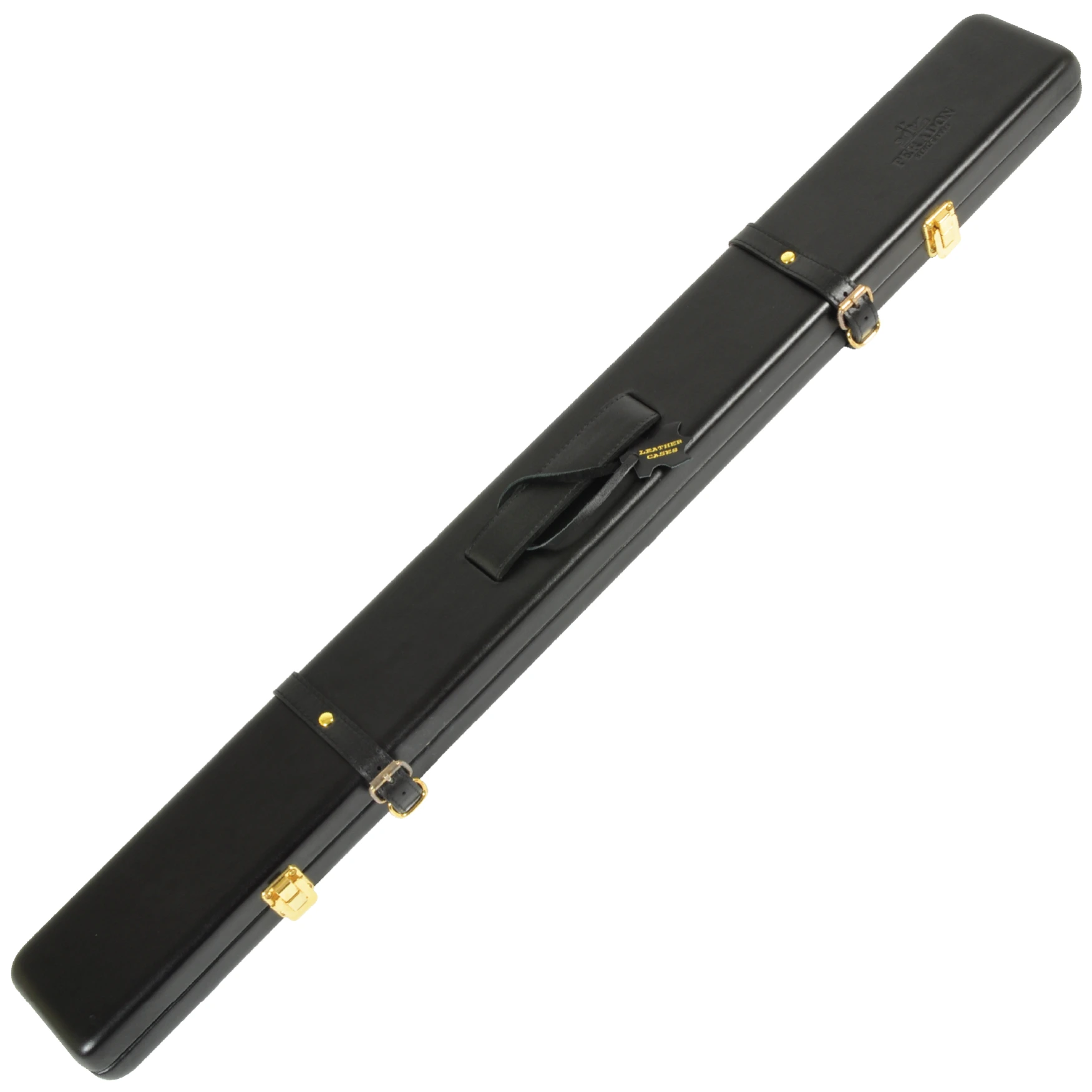 Peradon Black Genuine Leather Two Piece Cue Case - Closed view