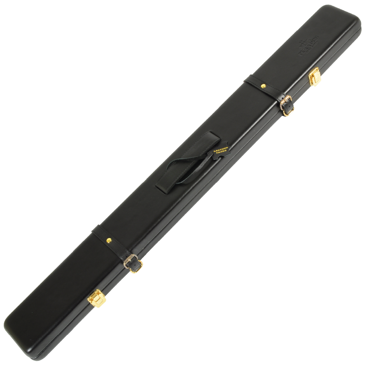 Peradon Black Genuine Leather Two Piece Cue Case Closed