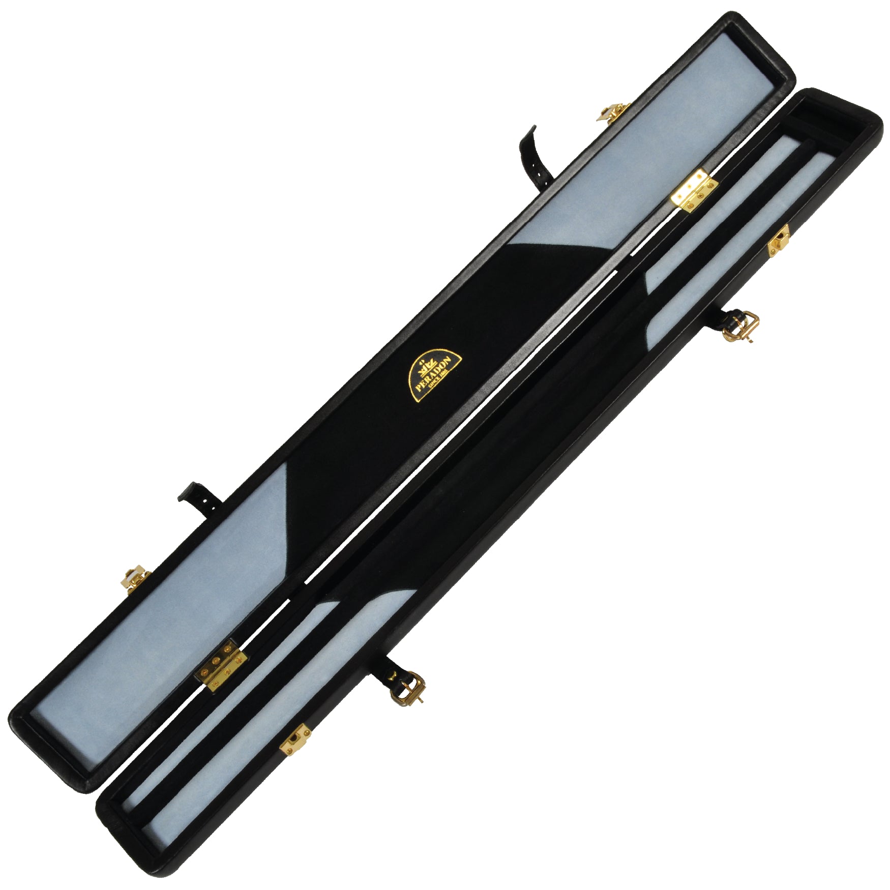 Peradon Black Genuine Leather Two Piece Cue Case Open