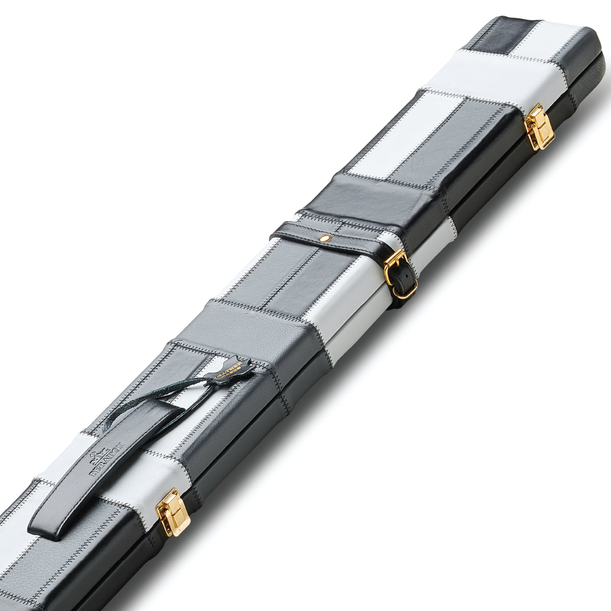 Peradon Black & Grey Block Genuine Leather 3/4 Cue Case Close Up