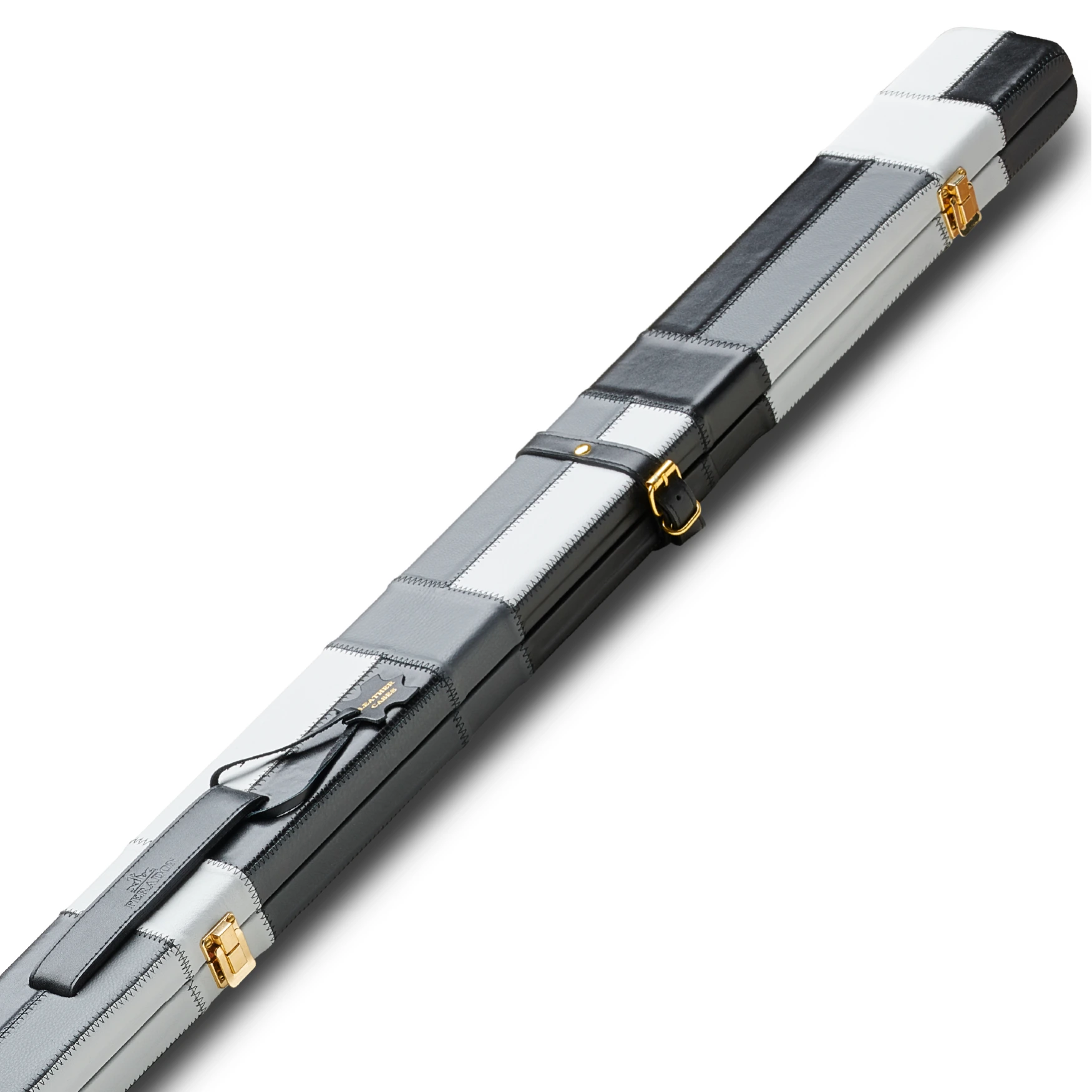 Peradon Black & Grey Block Leather Wide One Piece Cue Case Close Up