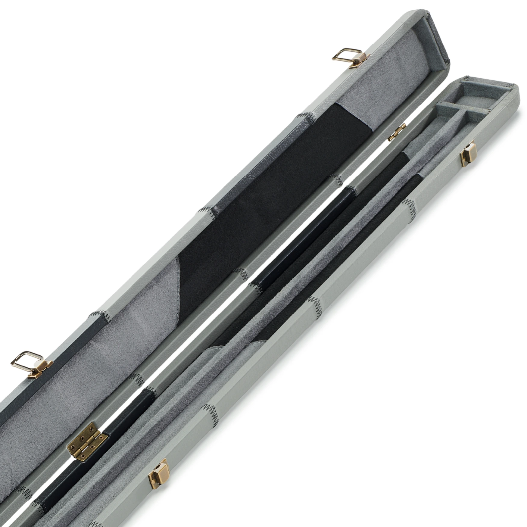 Peradon Black & Grey Patch Faux Leather 3/4 Cue Case Open Close Up