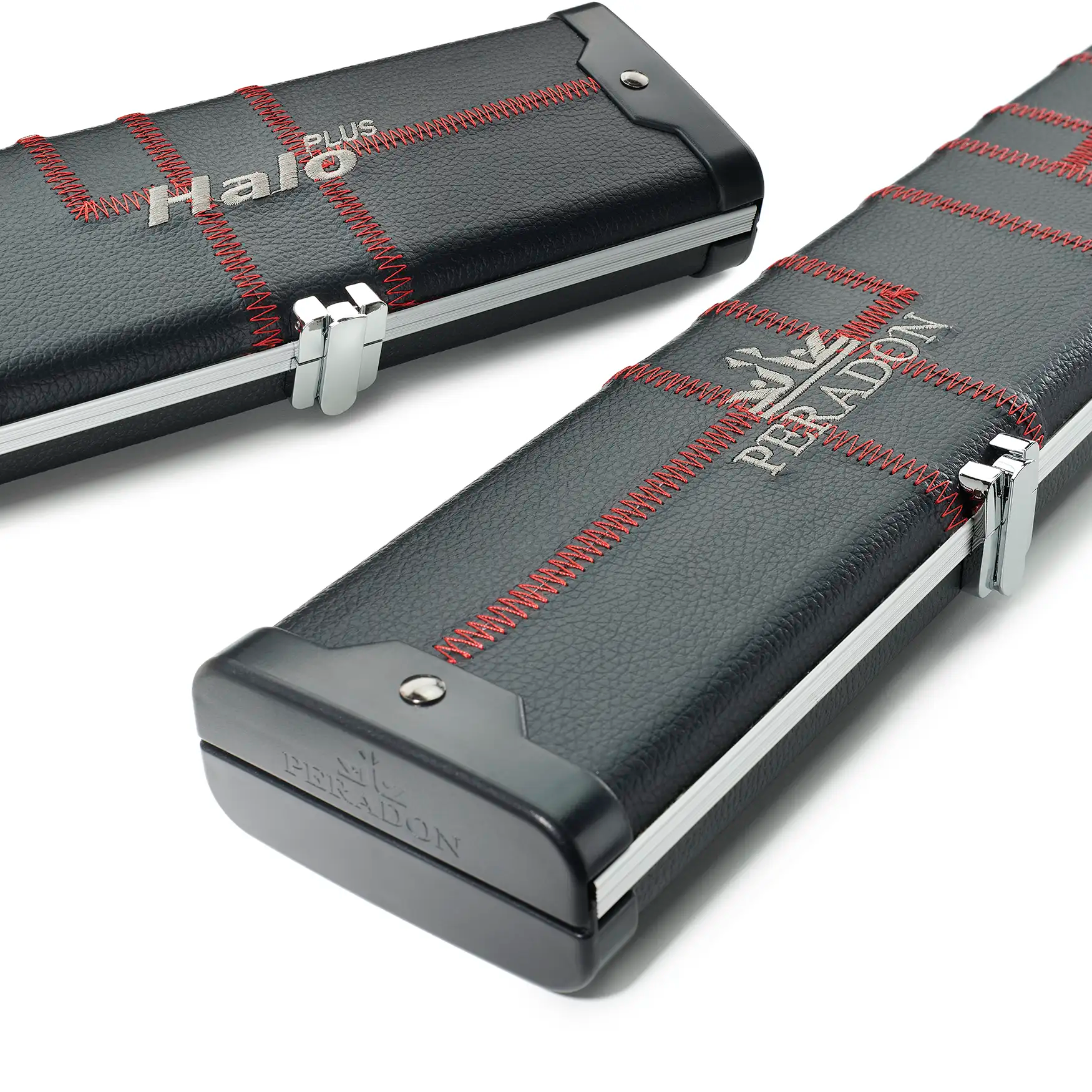 Peradon Black Patch & Red Stitch Halo Plus One Piece Cue Case  logos view
