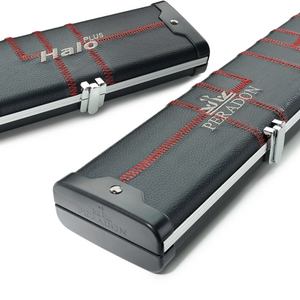 Peradon Black Patch & Red Stitch Halo Plus One Piece Cue Case  logos view
