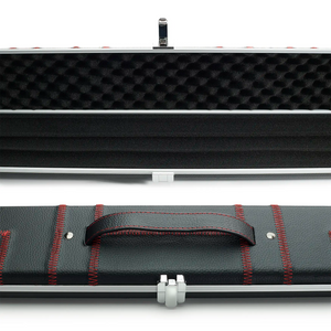 Peradon Black Patch & Red Stitch Halo Plus One Piece Cue Case mid open and closed view
