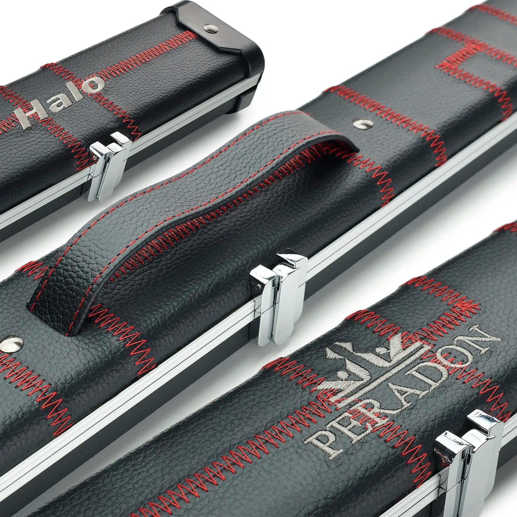 Peradon Black Patch & Red Stitch Halo Wide One Piece Cue Case assorted view