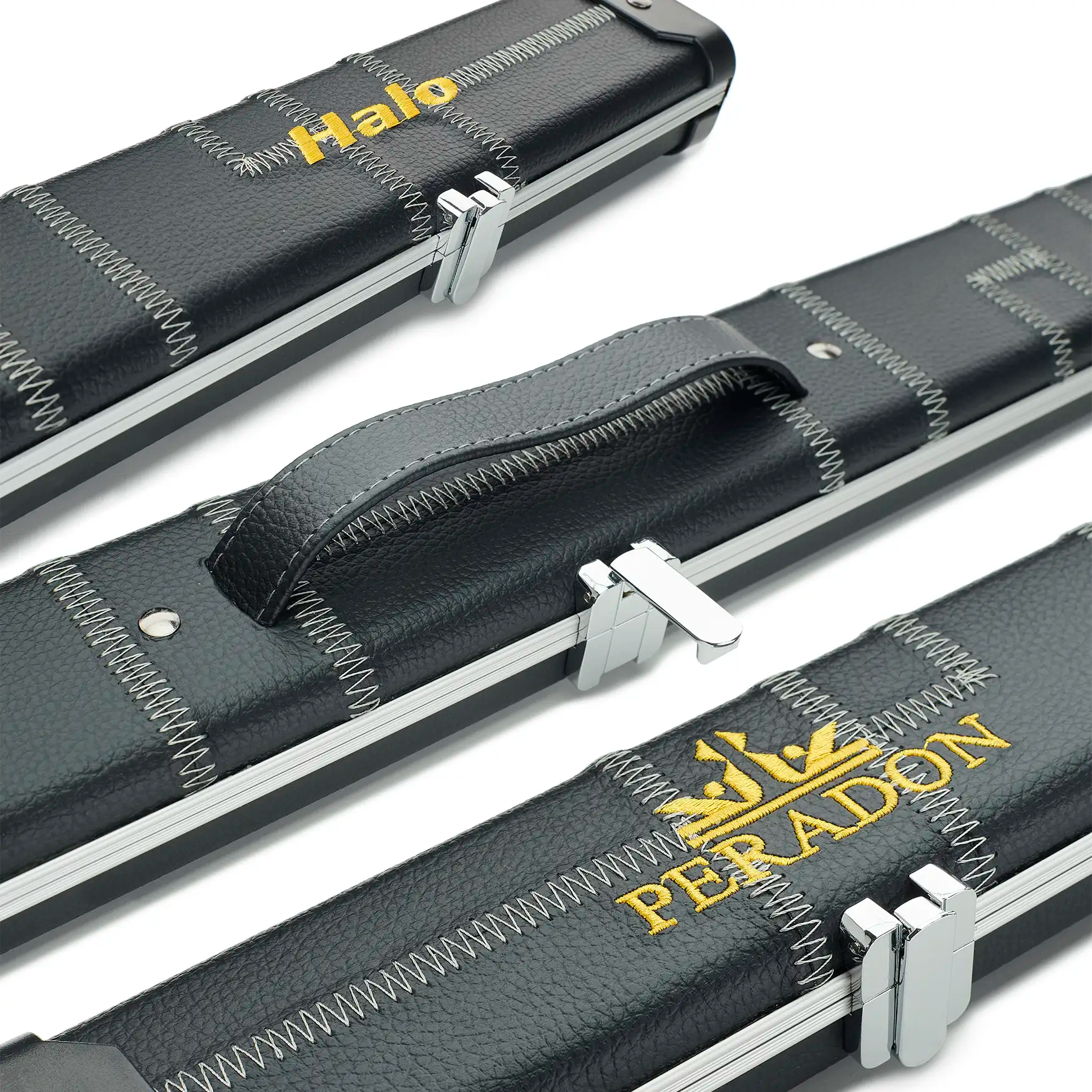 Peradon Black Patch & Silver Stitch Halo Wide One Piece Cue Case assorted view