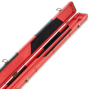 Peradon Black & Red Patch Faux Leather 3/4 Cue Case Open Close Up