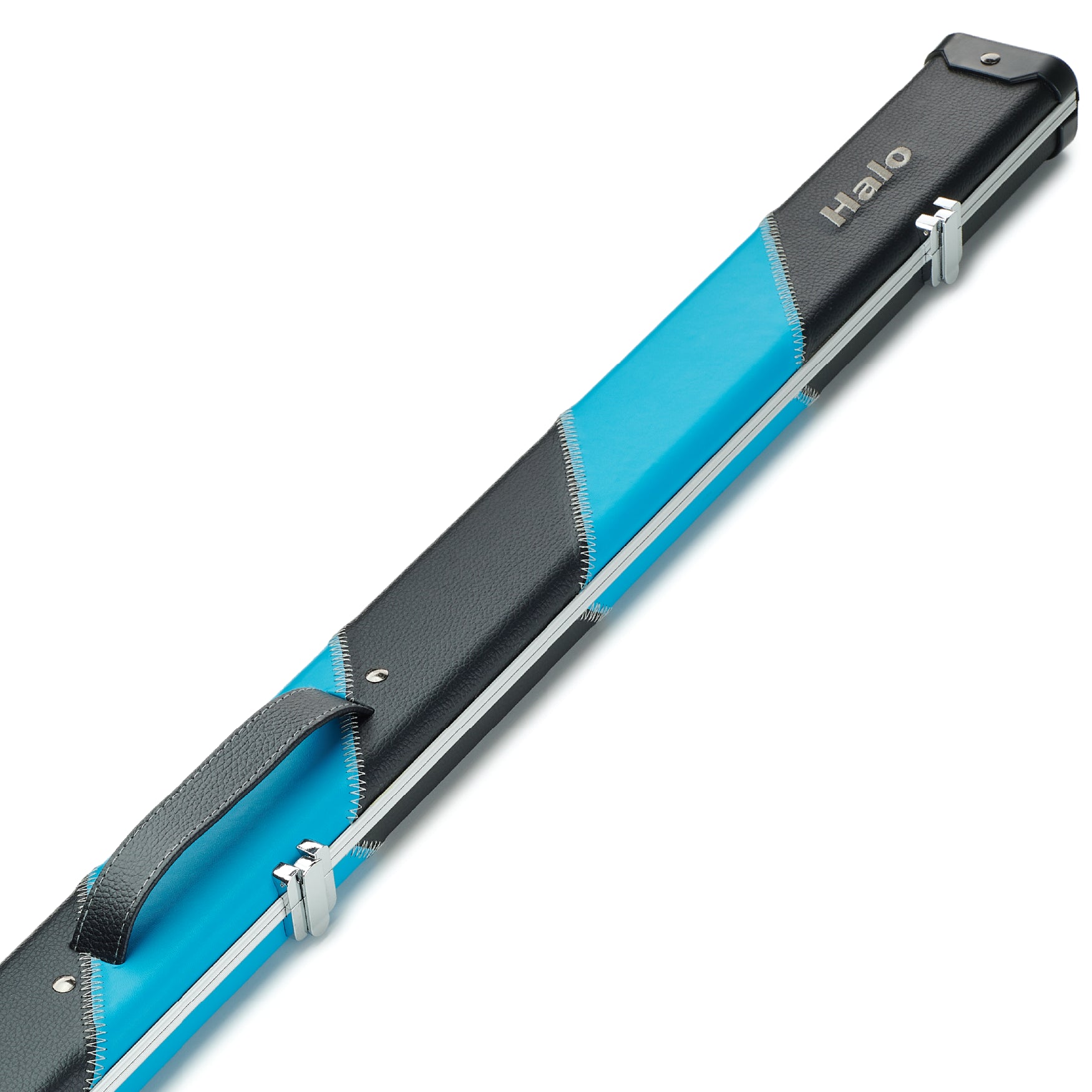 Peradon Black & Sky Blue Stripe Halo 3/4 Cue Case Close Up