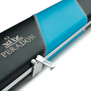 Peradon Black & Sky Blue Stripe Halo Plus 3/4 Cue Case close up view